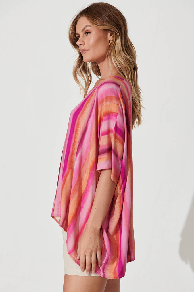 Sonica Top In Pink With Orange Stripe - side