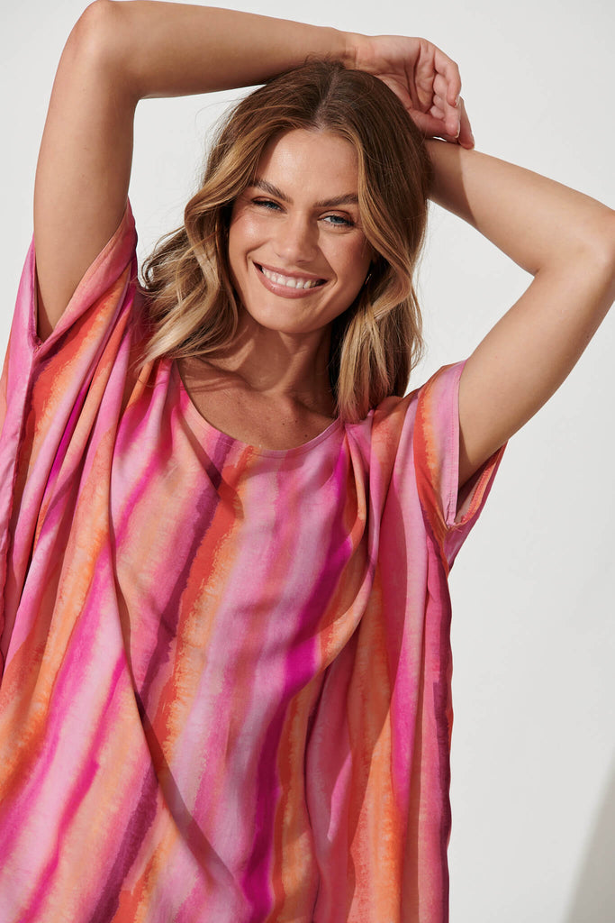 Sonica Top In Pink With Orange Stripe - detail