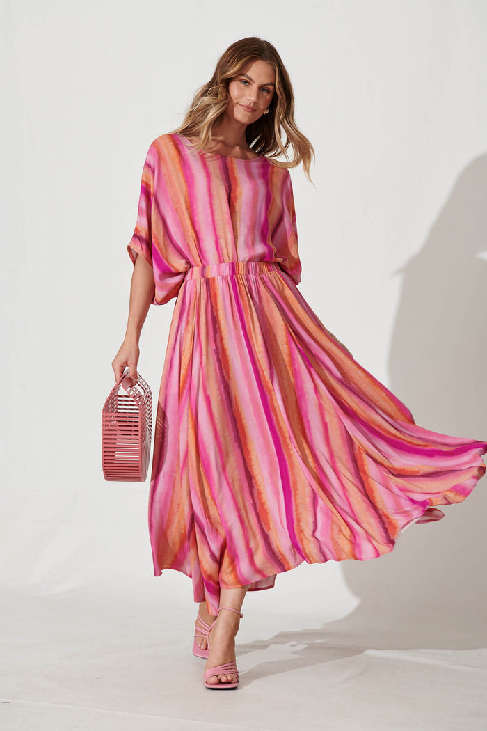 Lorenzo Maxi Skirt In Pink With Orange Stripe - full length