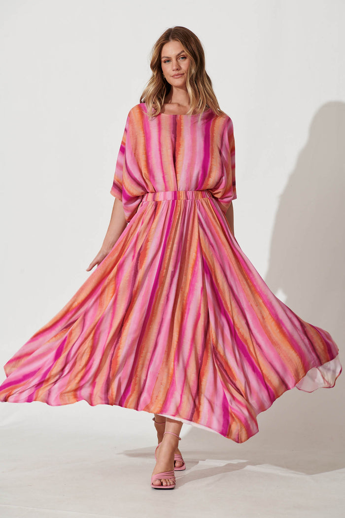 Lorenzo Maxi Skirt In Pink With Orange Stripe - full length
