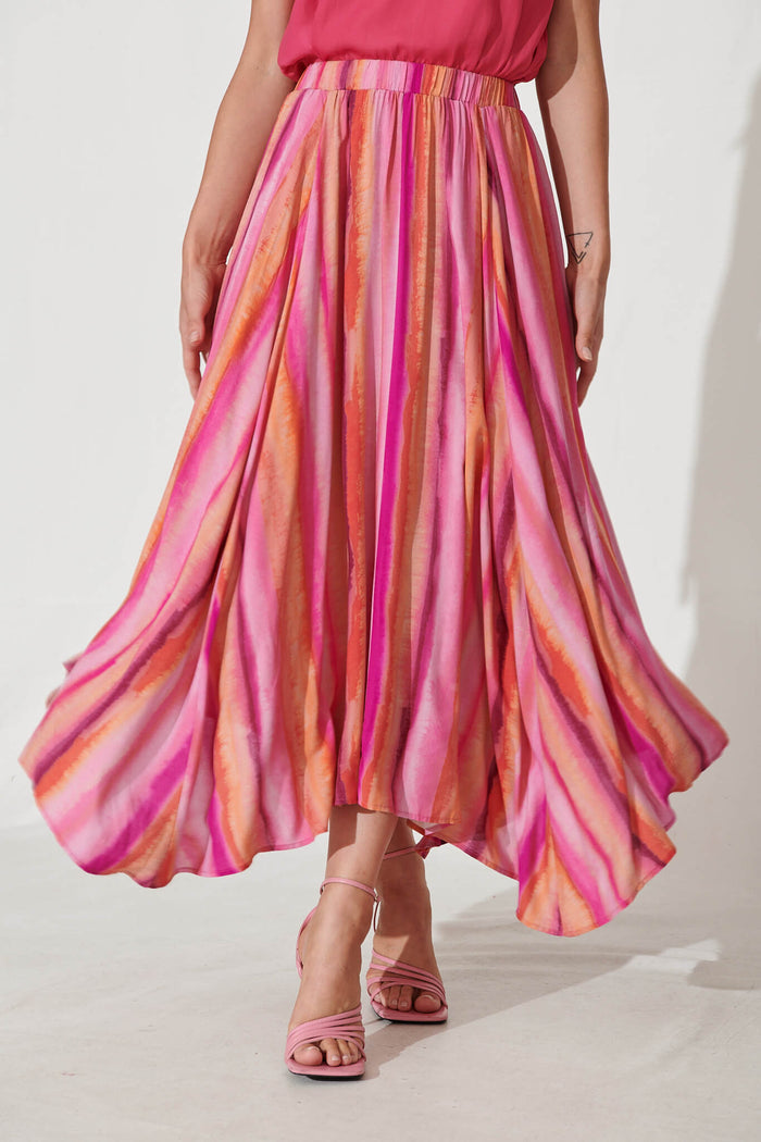 Lorenzo Maxi Skirt In Pink With Orange Stripe - front
