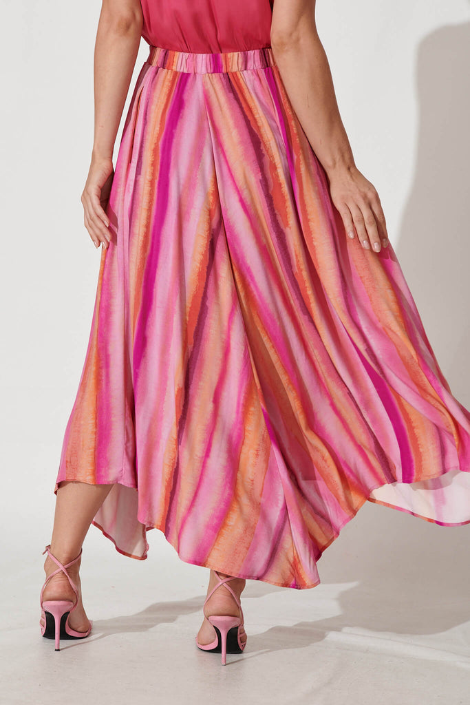 Lorenzo Maxi Skirt In Pink With Orange Stripe - back