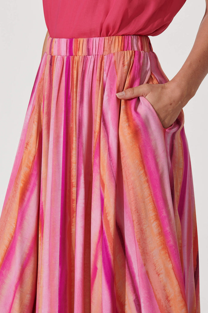 Lorenzo Maxi Skirt In Pink With Orange Stripe - detail
