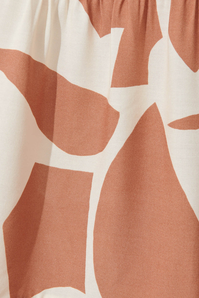 Julia Midi Dress In Tan With Cream Geometric Print - fabric
