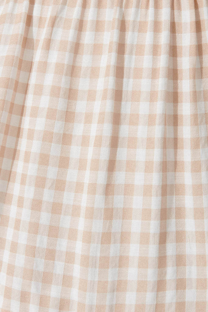 Shelta Shirt Dress In Beige Gingham Check Cotton Blend - fabric