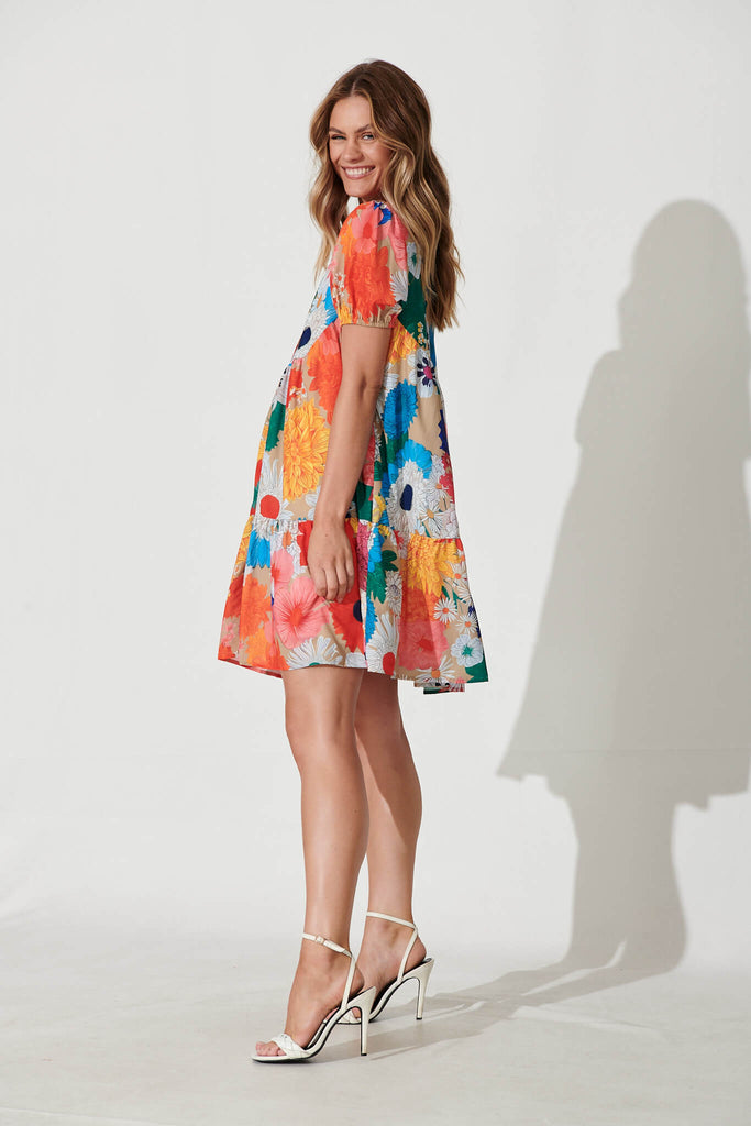Annie Smock Dress In Bright Multi Floral Cotton Blend - side