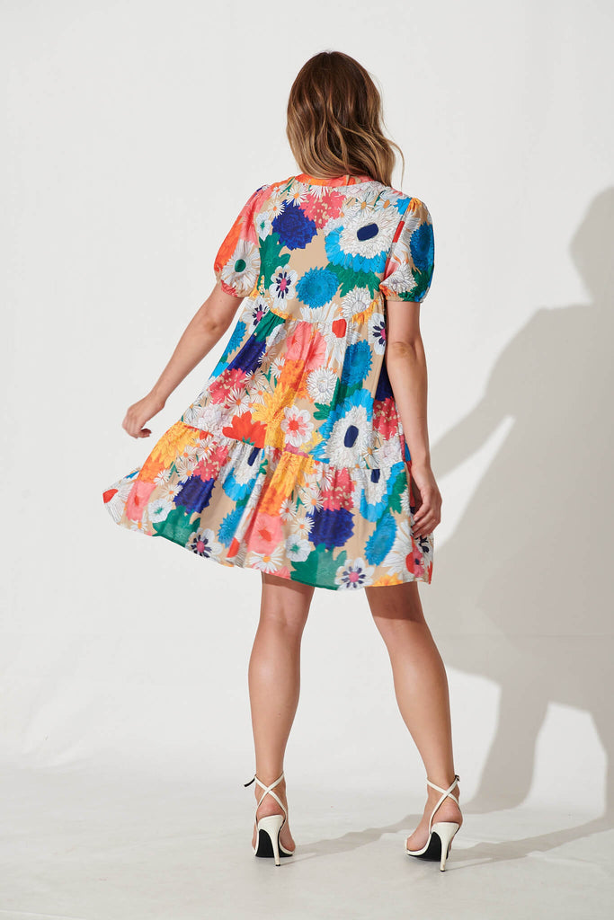 Annie Smock Dress In Bright Multi Floral Cotton Blend - back