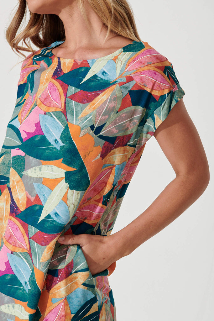 Sia Dress In Multi Leaf Print - detail