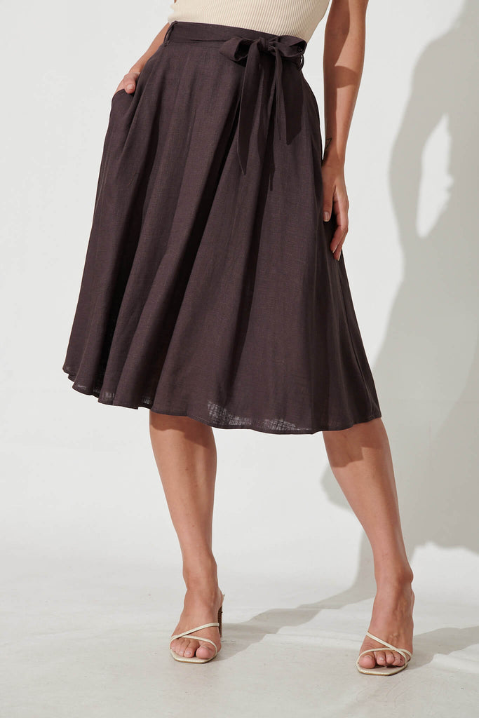 Bailey Midi Skirt In Slate Grey Linen - front