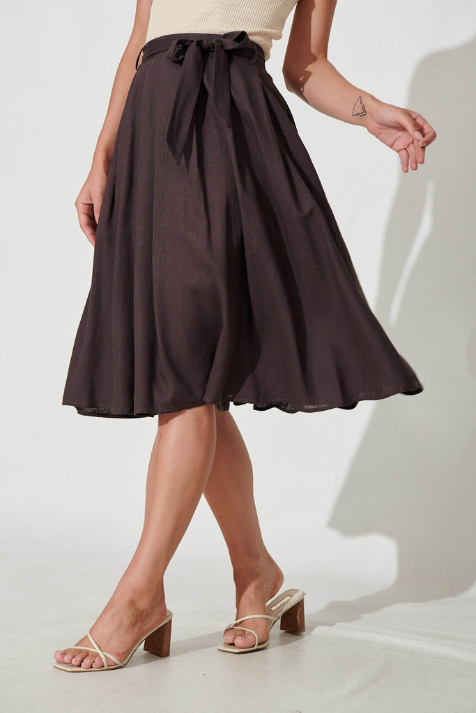 Bailey Midi Skirt In Slate Grey Linen - side