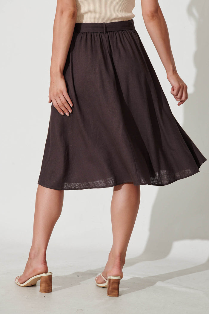 Bailey Midi Skirt In Slate Grey Linen - back
