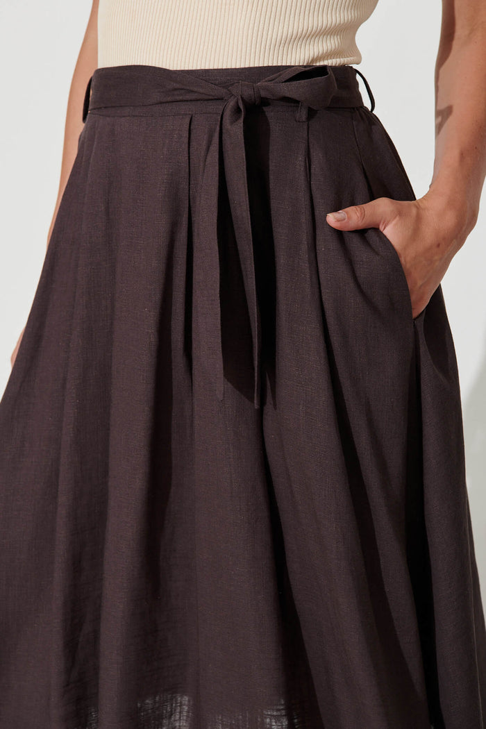 Bailey Midi Skirt In Slate Grey Linen - detail