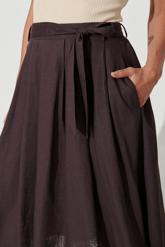 Bailey Midi Skirt In Slate Grey Linen - detail