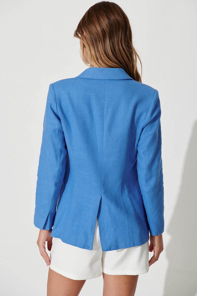 Renew Blazer In Blue Cotton Linen Blend - back