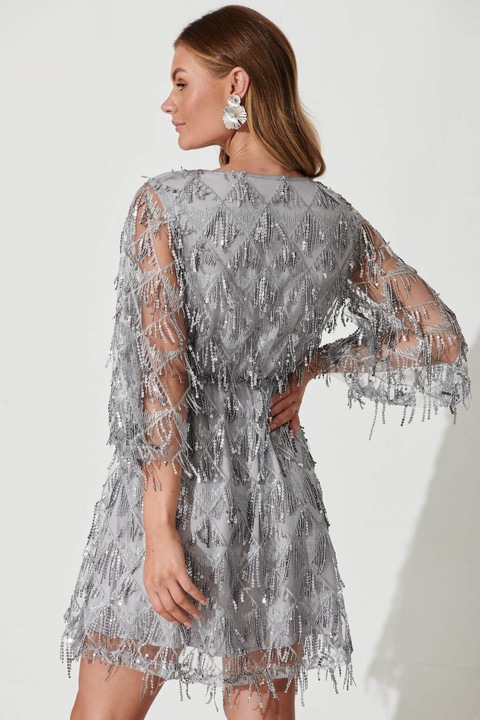 Seema Sequin Dress In Silver - back