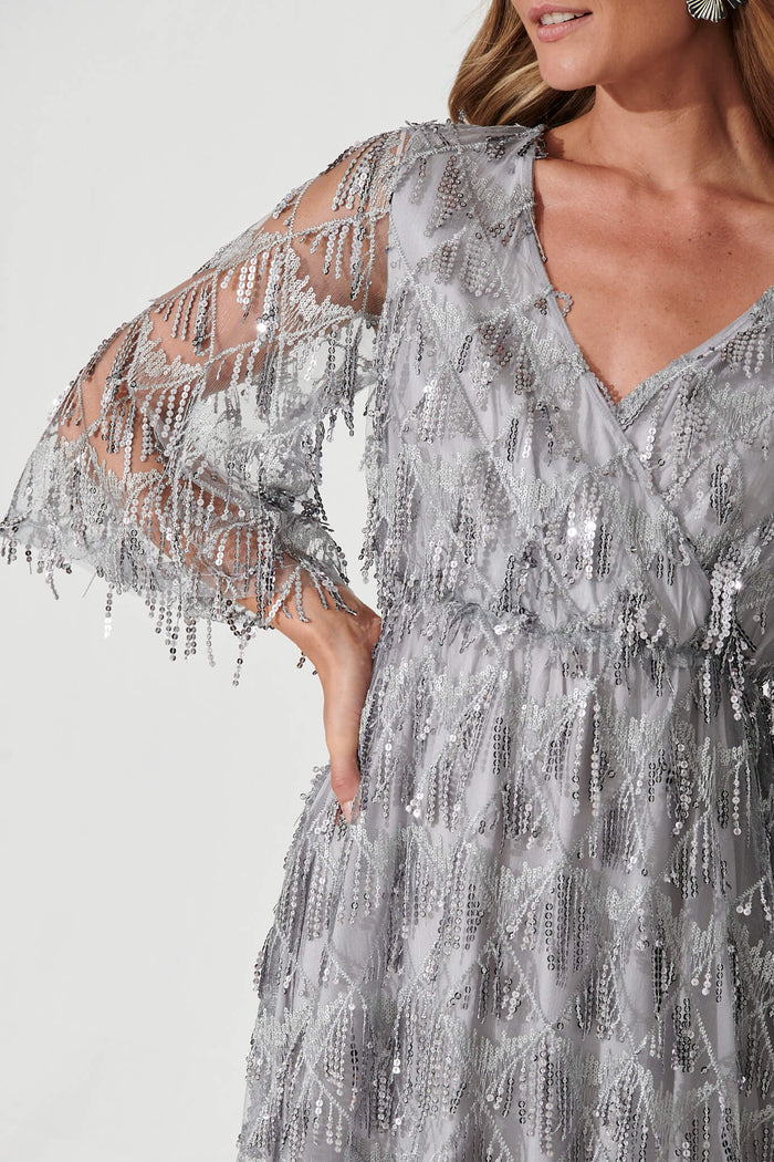 Seema Sequin Dress In Silver - detail
