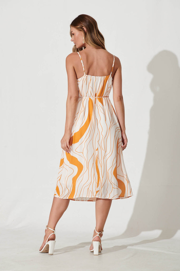 Bibi Midi Sundress In Cream With Orange Swirl Linen Blend - back