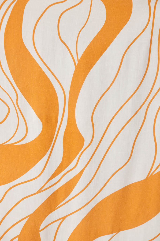 Bibi Midi Sundress In Cream With Orange Swirl Linen Blend - fabric
