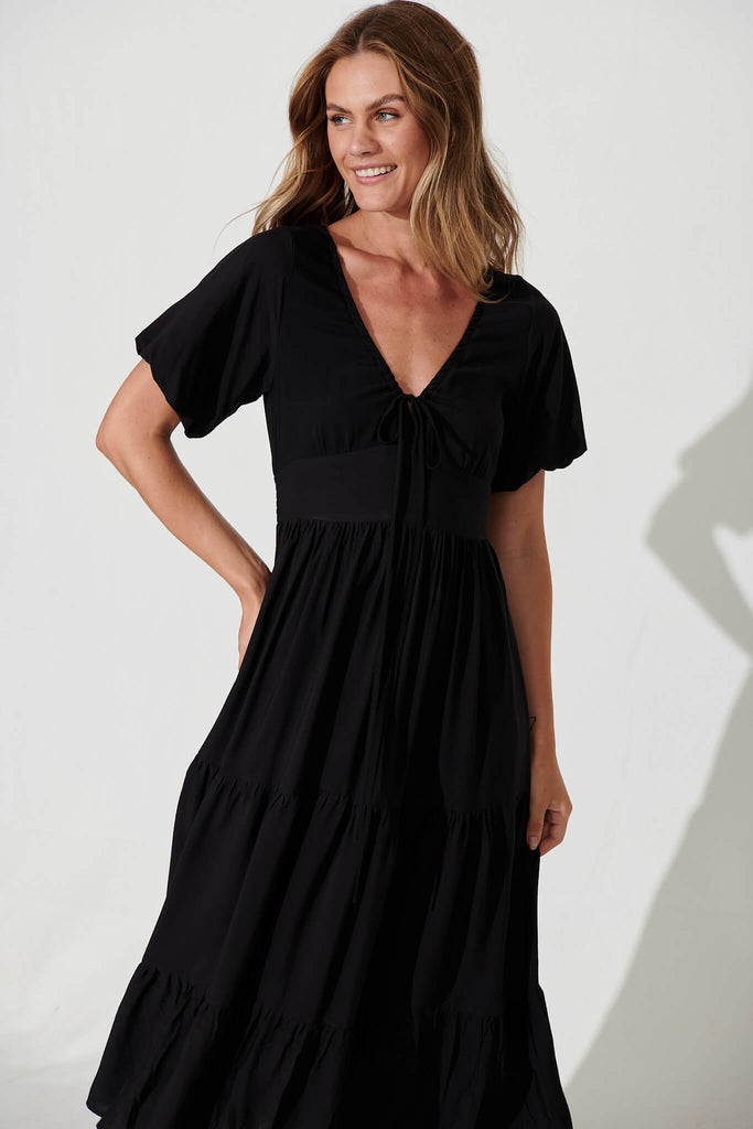 Julia Midi Dress In Black - front