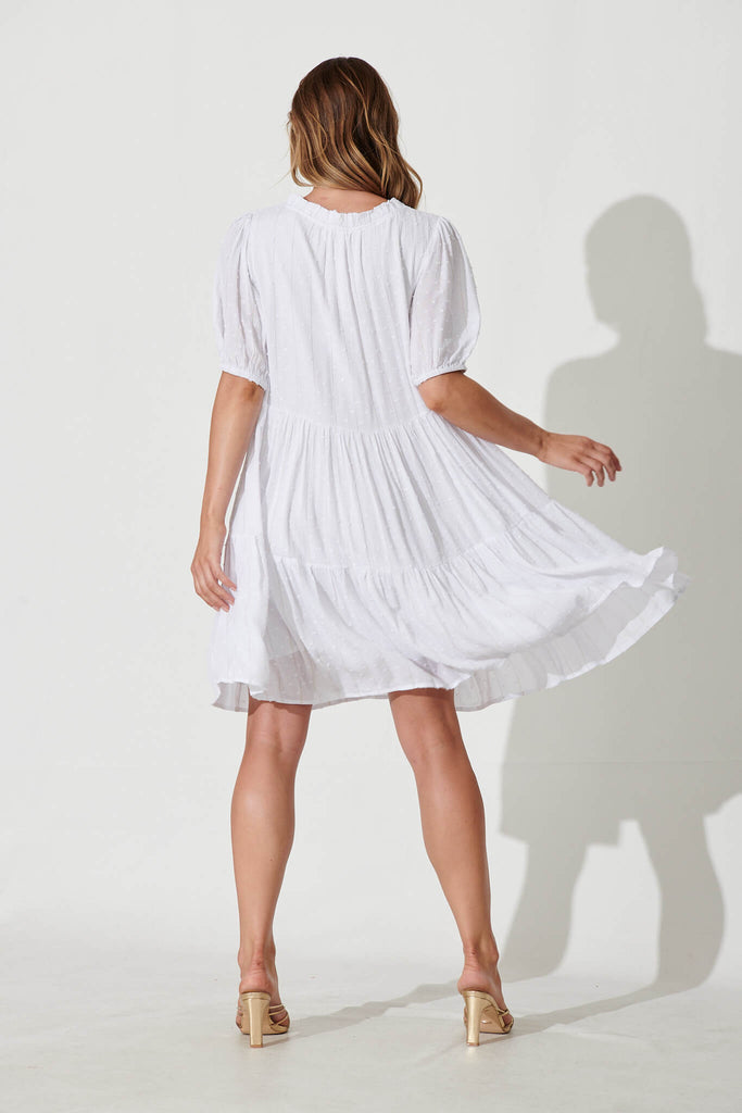 May Smock Dress In White With Lurex Stripe - back