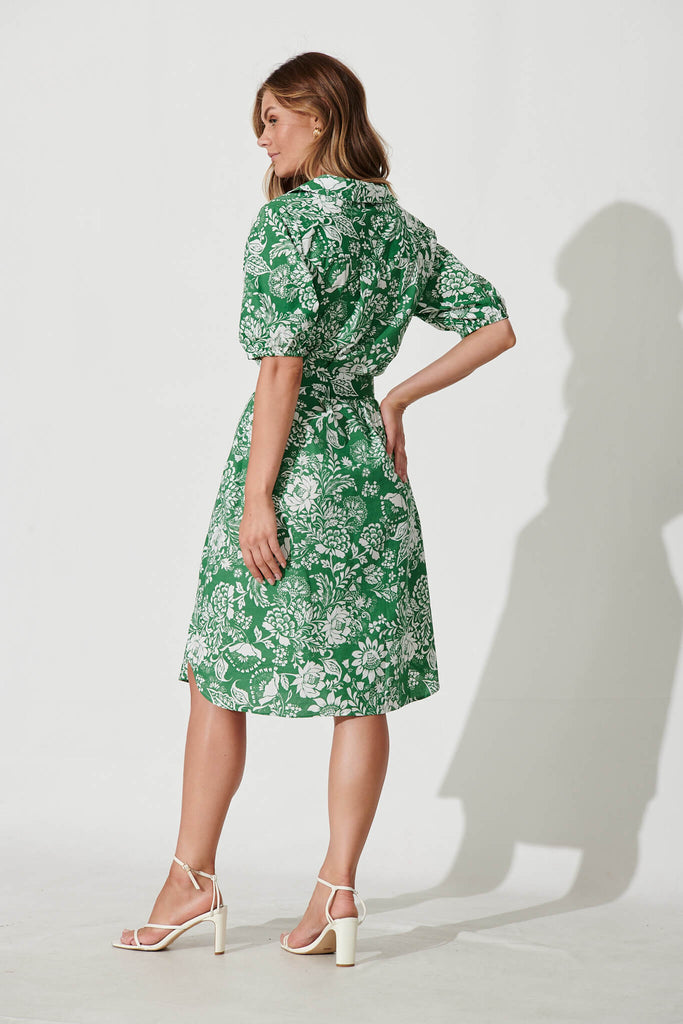 March Midi Shirt Dress In Green And White Floral Cotton - back
