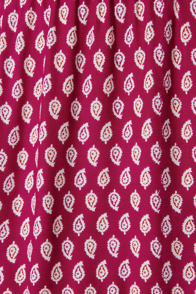 Jacklyn Smock Dress In Magenta Border Print - fabric