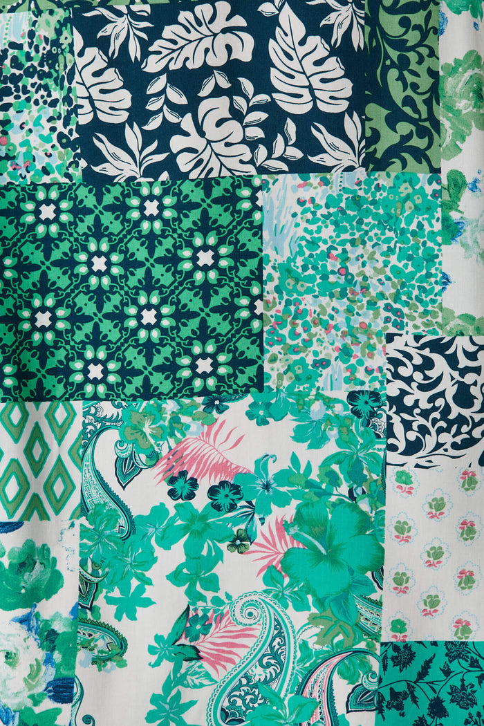 Sia Dress In Multi Green Patchwork - fabric