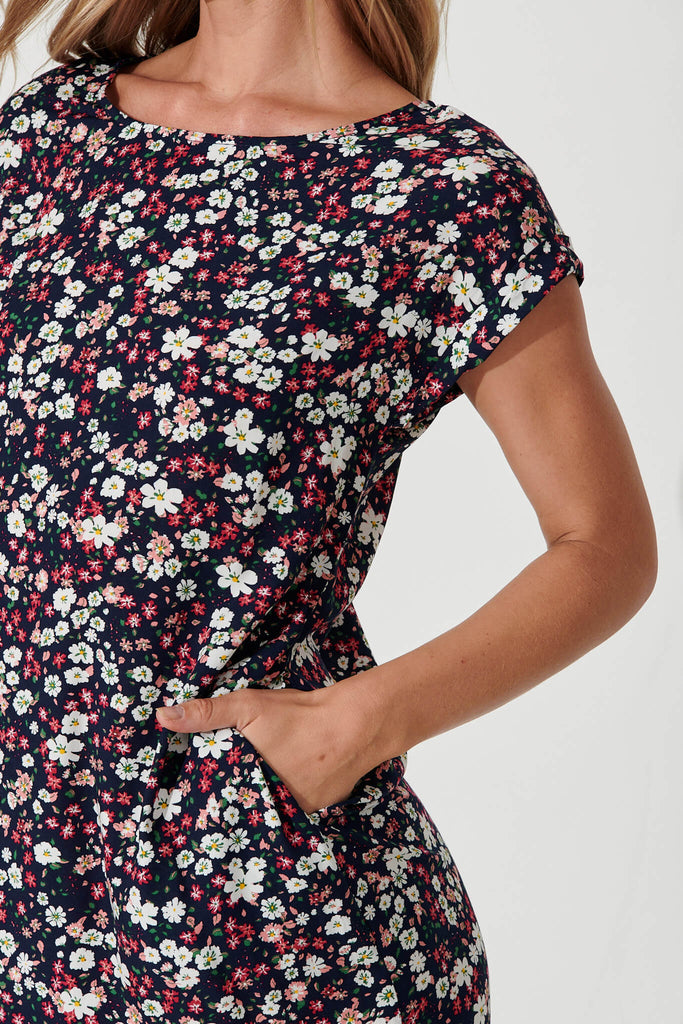 Sia Dress In Navy With Multi Floral Print - detail