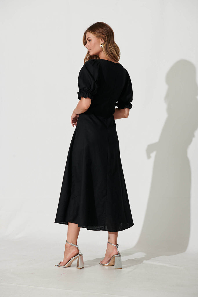 Distant Maxi Dress In Black Cotton Linen - back