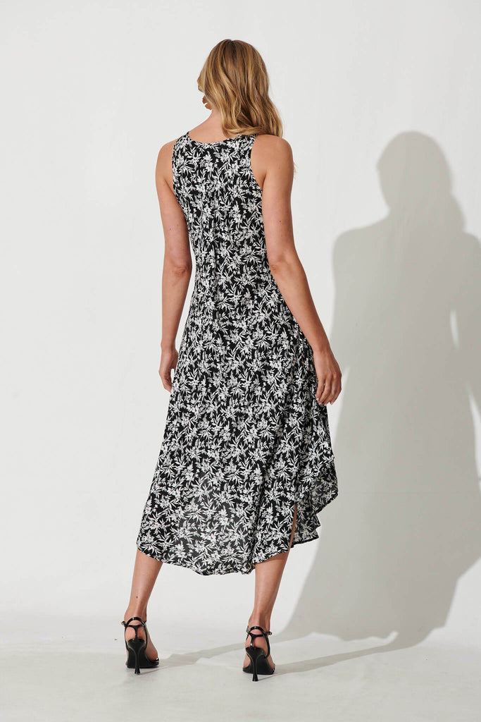 Two Of Us Midi Dress In Black With White Floral Print - back