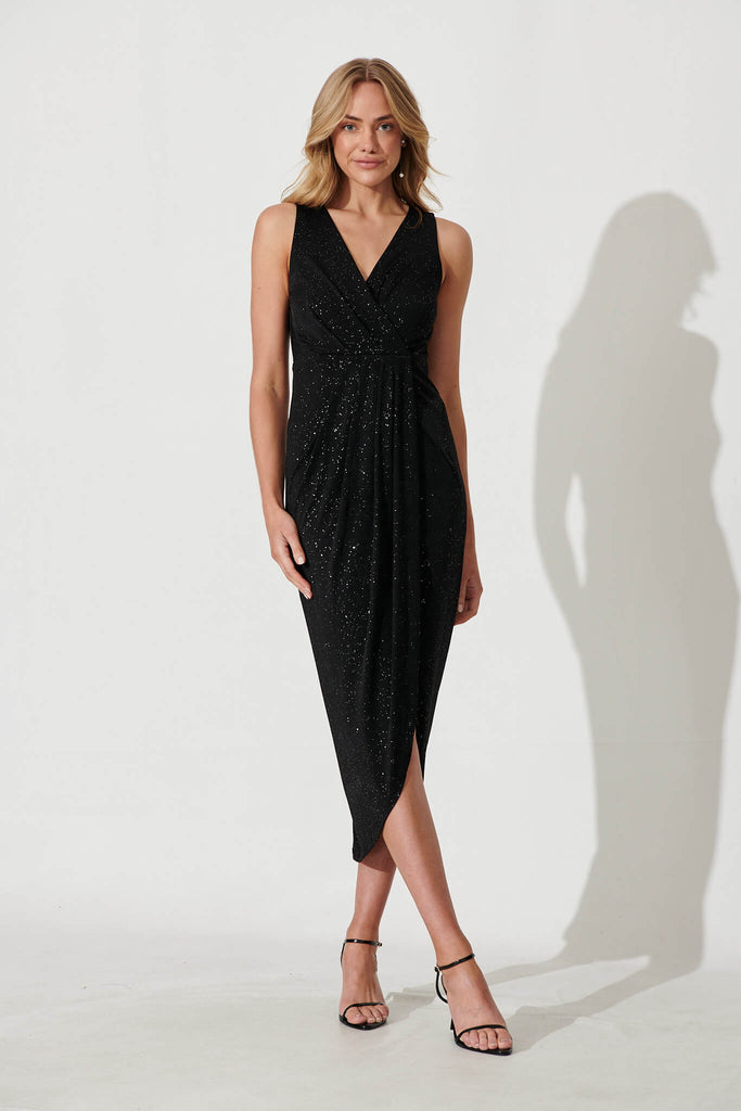 Amanda Midi Dress In Black Glitter - full length