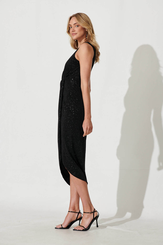 Amanda Midi Dress In Black Glitter - side