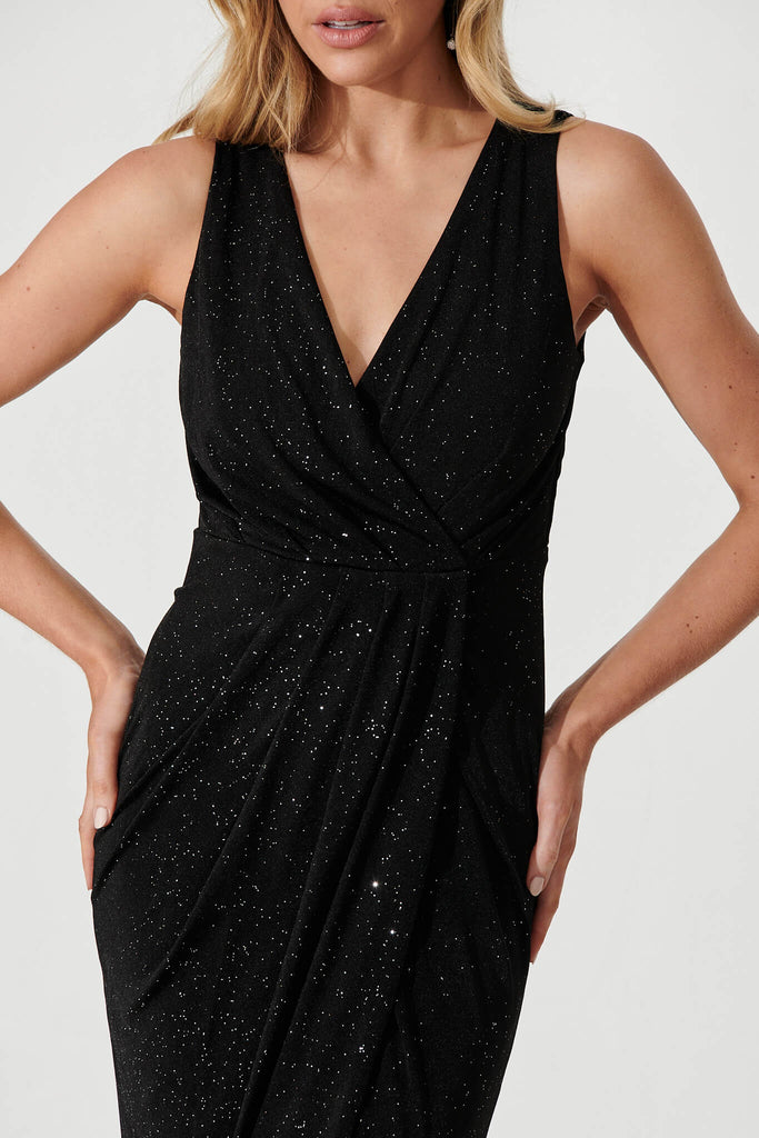 Amanda Midi Dress In Black Glitter - detail