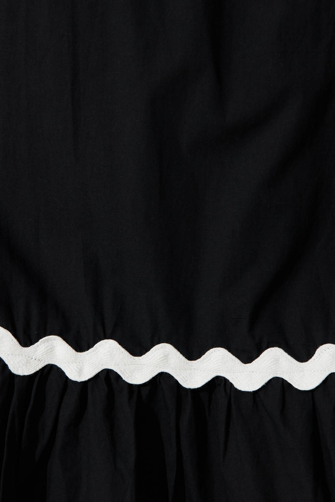 Letitia Midi Skirt In Black With White Ric Rac Trim Cotton - fabric