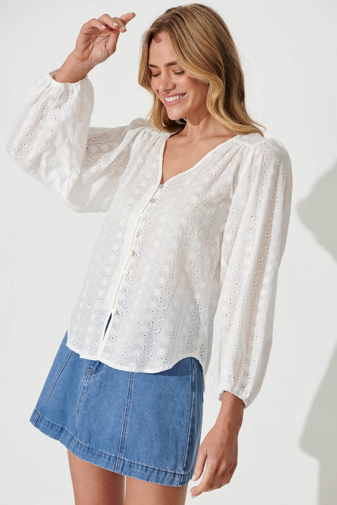 Tiffa Shirt In White Broderie Cotton - front