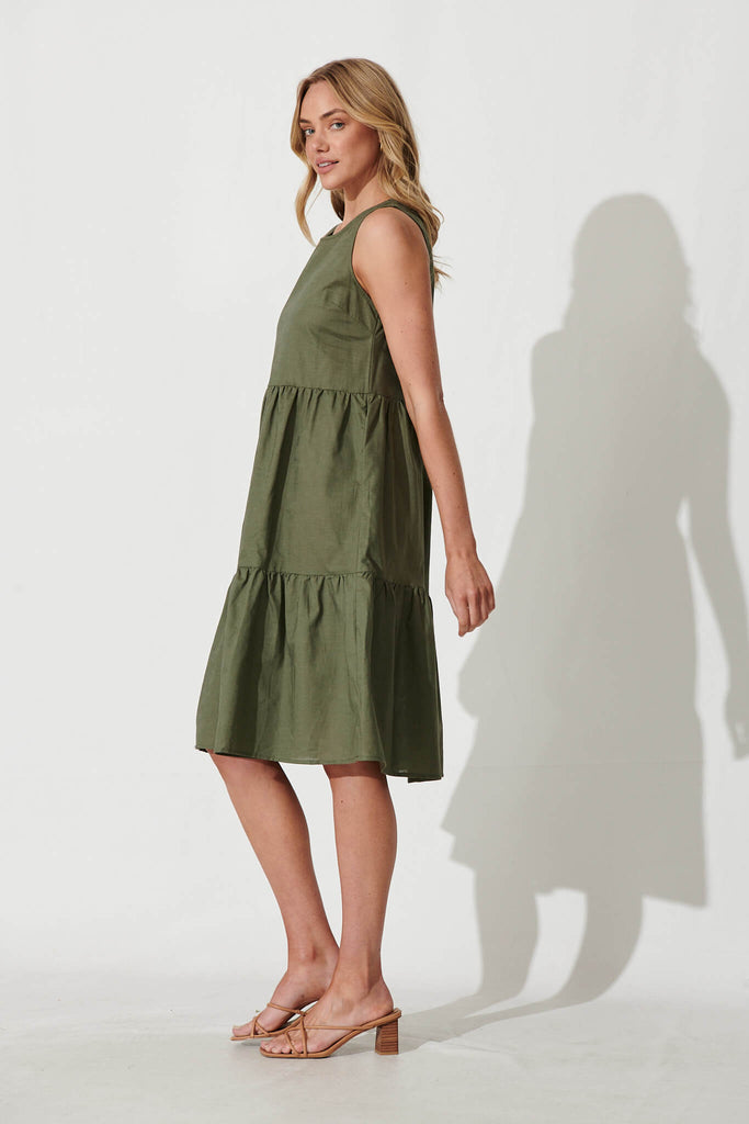 Nayeli Midi Dress In Khaki Linen Blend - side