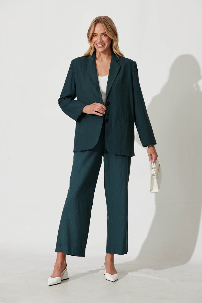 Pevita Blazer In Emerald Cotton Linen - full length