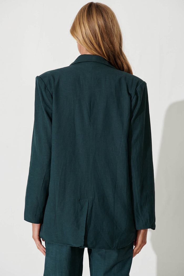 Pevita Blazer In Emerald Cotton Linen - back