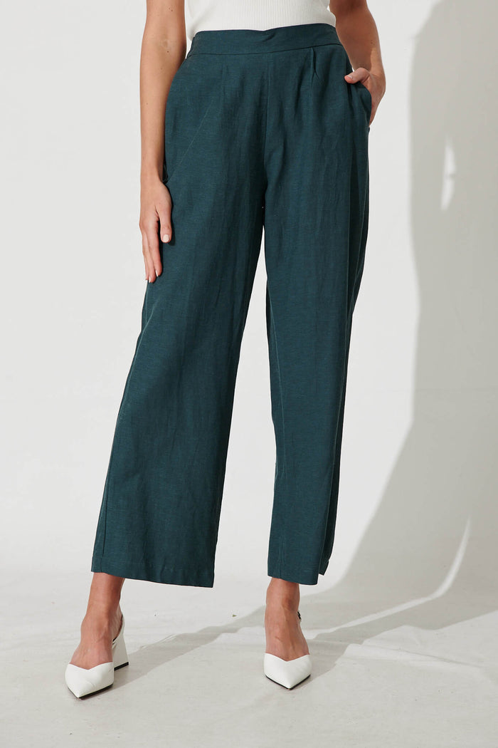 Highland Pant In Green Linen Blend - front