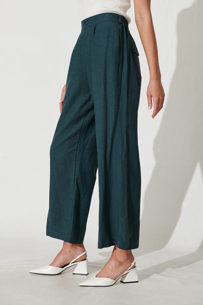 Highland Pant In Green Linen Blend - side