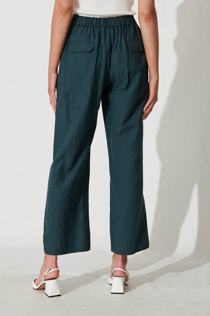 Highland Pant In Green Linen Blend - back