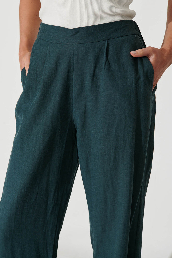 Highland Pant In Green Linen Blend - detail