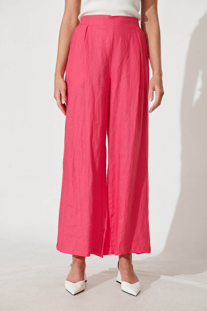 Stanford Pant In Hot Pink Linen - front