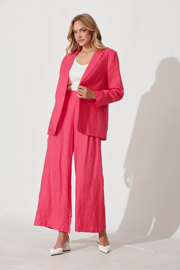 Replay Blazer In Hot Pink Pure Linen - full length