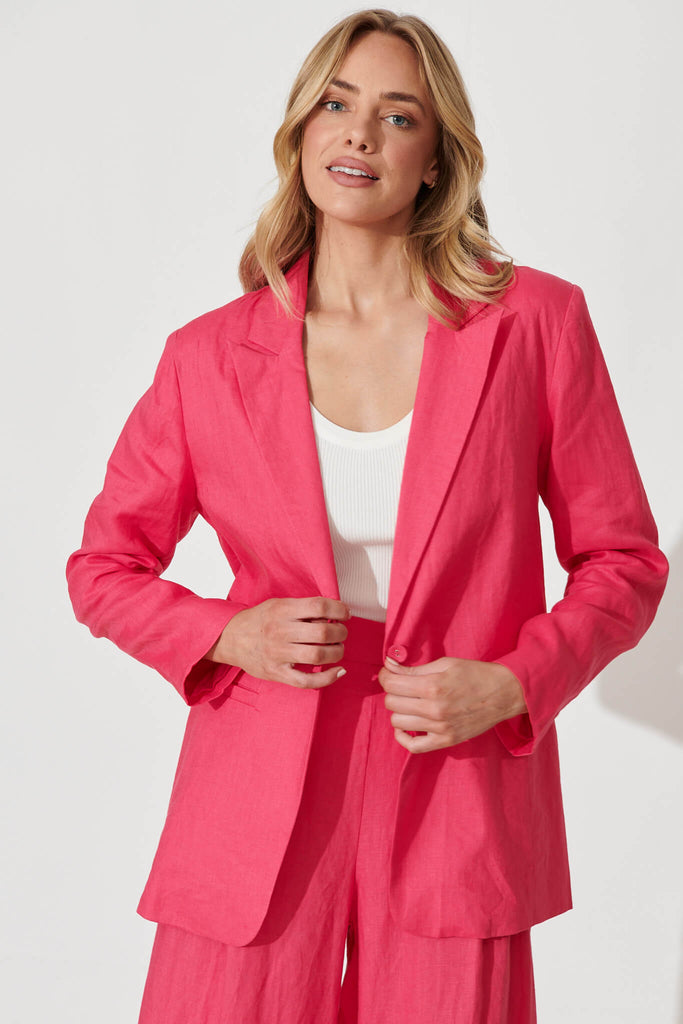 Replay Blazer In Hot Pink Pure Linen - front