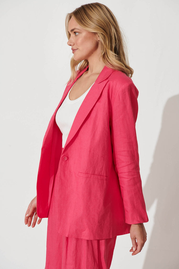 Replay Blazer In Hot Pink Pure Linen - side