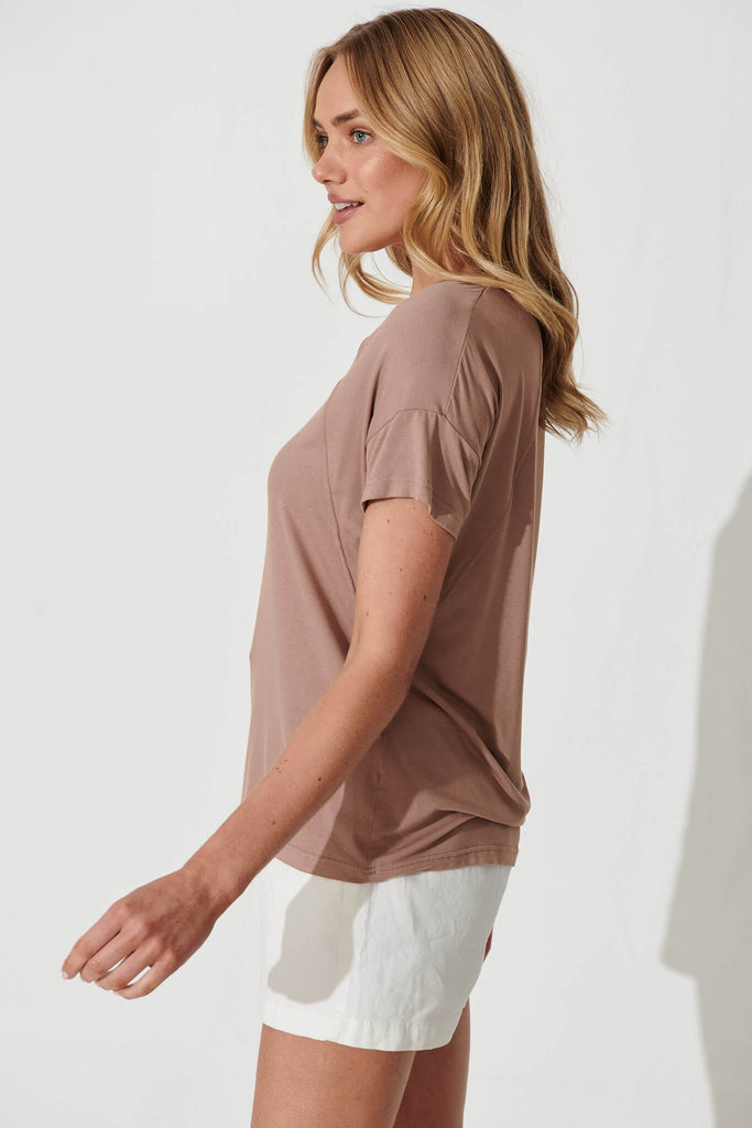 Force Top In Chocolate Cotton Jersey - side