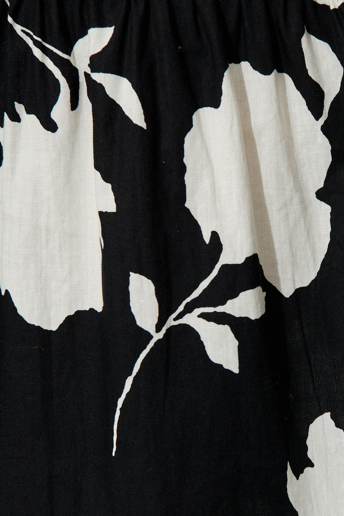 Delphine Midi Dress In Black With Cream Floral Cotton - fabric