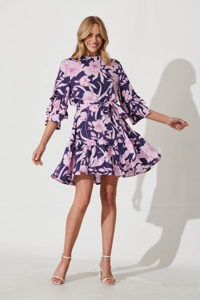 Cecile Dress In Purple Floral - full length