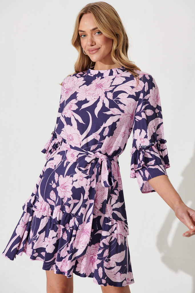 Cecile Dress In Purple Floral - front